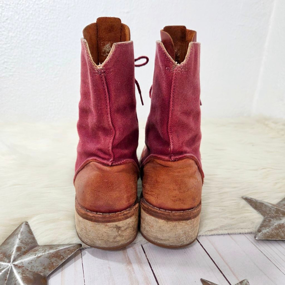 Timberland Boot Company retro red canvas lace-up combat boots patchwork womens 8 - Picture 4 of 10